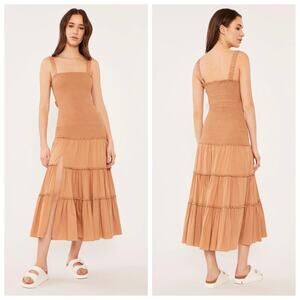 NEW Cinq a Sept Tan Smocked Midi Dress
